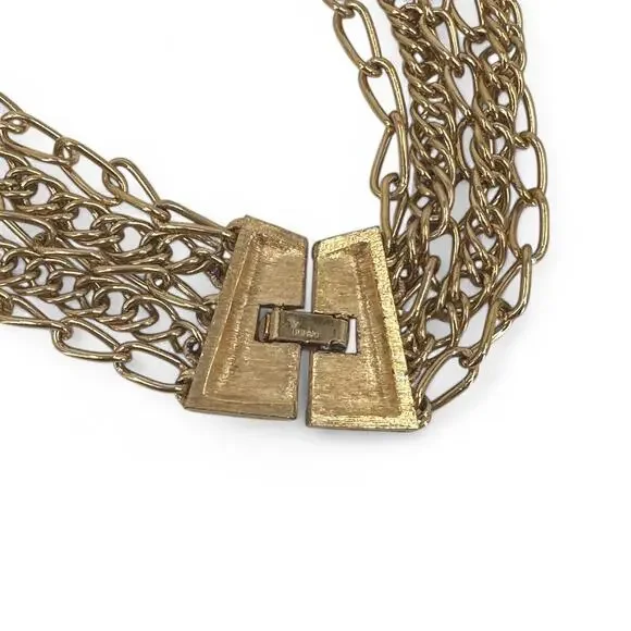 Crown Trifari Multi Strand Chain Statement Necklace Gold Tone 5 Chains Vintage - Picture 10 of 10
